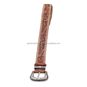 Cinturón de herramientas de cuero occidental genuino marrón Natural hecho a medida para hombres cinturón de vaquero de diseñador con patrón de grabado a mano - Product Image 3