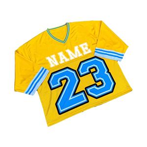 Camiseta de Fútbol Amarilla Personalizada para Hombre, Cuello Mao, Tejido de Sarga, Tejido de Punto Ecológico, Ajuste Holgado, Estampado de Números Grandes, Transpirable - Product Image 1