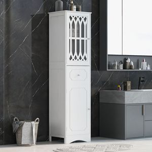 Mobile bagno alto autoportante con cassetto e ante, in MDF e acrilico, con ripiano regolabile, mobile contenitore - Product Image 2