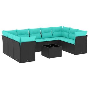 Juego de sofás de patio de ratán sintético negro de 10 piezas con cojines, conjuntos de jardín - Product Image 2