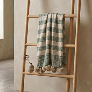 130x170 cm Rustic Woven Cotton <b>Blanket</b> Rust Windowpane Check Boho Couch Throw Oversized Pom Poms Custom Bulk - Product Image 6
