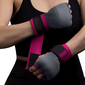 Half Finger MMA/Kick Boxing Training <b>Gloves</b> with for Wrist Closure for Martial Arts Unisex Pink and Gray Leather - Product Image 2