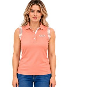 Polo sans manches Peach Equestrian pour femme, coupe ajustée, col patchwork, haut d'entraînement d'équitation, personnalisable, vente en gros, performance - Product Image 1