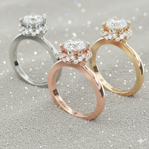 Bague de fiançailles classique avec halo de diamants pavés torsadés - Product Image 4