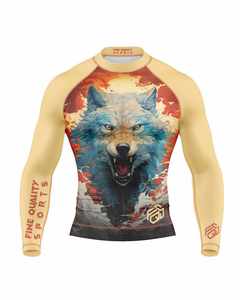 เสื้อรัดกล้ามเนื้อแขนยาวสำหรับผู้ชาย สีเบจ ลายพิมพ์หมาป่าสีน้ำเงิน คุณภาพดี สำหรับเล่นกีฬา ออกกำลังกาย ฝึกซ้อมในยิม - Product Image 2