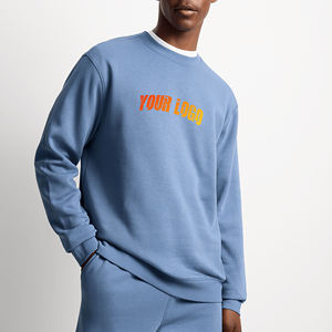 Sweat-shirt à col rond bleu clair pour homme, coupe classique, couleur unie, vêtement décontracté d'automne, 100% coton, tricoté, prix abordable - Product Image 4