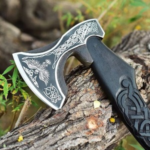 Hand-Forged Viking <b>Axe</b> | 22 High Carbon Steel Blade with Burned Ash <b>Wood</b> Handle | Razor Sharp Edge & Leather Sheath - Product Image 1