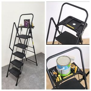 Escalera de Acero Plegable de 5 Peldaños con Pedales Anchos Antideslizantes y Pasamanos Prácticos, Bandeja para Herramientas Ligera - Product Image 3