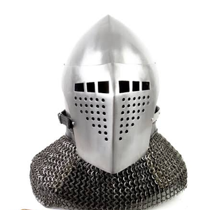 Casque bascinet à visière surélevée en forme de crâne de chien, fabriqué en acier avec aventail en maille de fer intégré, disponible à prix de gros - Product Image 3