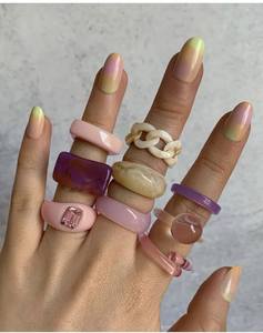 Collection de bagues tendance en résine acrylique inspirées des pierres précieuses, bijoux de doigt colorés et audacieux - Product Image 4
