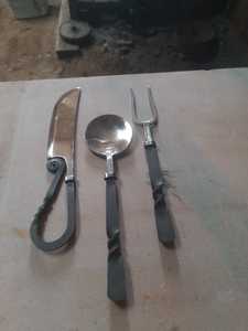 Ensemble de couverts en métal de style industriel, finition miroir haute brillance, résistant à la rouille, pour le camping - Product Image 2