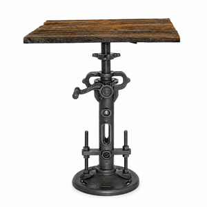 Vintage Industrial Cast Iron Adjustable Crank Side <b>Table</b> Reclaimed <b>Wood</b> <b>Top</b> Metal Accent End <b>Table</b> - Product Image 3