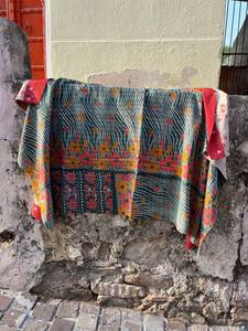 Vintage Floral Block Printed Cotton Kantha Reversible Quilt Handmade Soft Cotton <b>Bed</b> <b>Cover</b> Blanket - Product Image 3