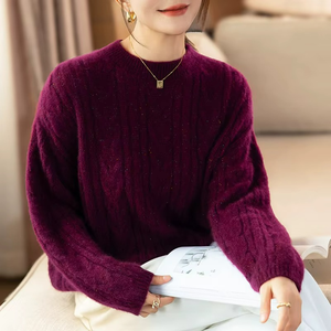 เสื้อสเวตเตอร์ไหมพรมถักสำหรับผู้หญิง ฟรีไซส์ แขนยาว คอกลม สินค้ามาใหม่ โปรโมชั่น สไตล์ลำลอง มีดีเทลด้านหน้า - Product Image 4