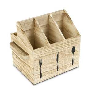 Boîte de rangement traditionnelle en bois pour couverts, pour table à manger, organisateur de cuillères, fourchettes et couteaux, avec texture naturelle - Product Image 2