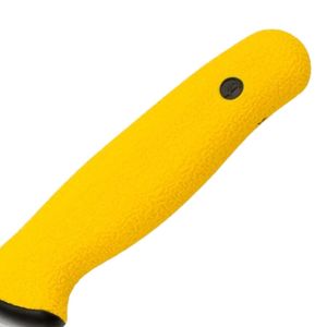 Couteaux à désosser à manche jaune avec lame courbée argentée, poignée texturée et protège-doigts noir pour la découpe de la viande et la préparation de la volaille - Product Image 4