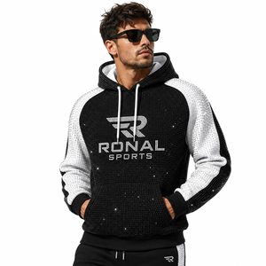 Sudadera con Capucha para Hombre RONAL SPORTS, Manga Raglán, Negra y Blanca, Tejida, Transpirable, Deportiva, con Logotipo Estampado en la Parte Delantera, para Otoño - Product Image 3
