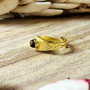 New Arrival Boho Tribal Bohemia Bezel Setting <b>Tiger</b> <b>Eye</b> Ethnic Brass <b>Ring</b> Women 18k Gold Plated Engraved Band Statement - Product Image 3