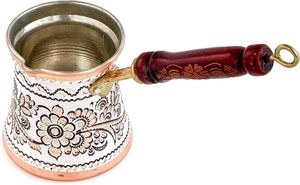 กาต้มกาแฟทองเหลืองแบบตีลาย 10 ออนซ์ พร้อมด้ามจับไม้ ดีไซน์ทันสมัย เป็นมิตรกับสิ่งแวดล้อม สีขาว (สำหรับเตาแก๊ส) - Product Image 5