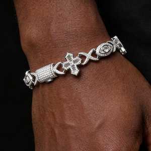 <b>Cross</b> Eye <b>Bracelet</b> 925 Sterling <b>Silver</b> VVS Round Cut Moissanite Diamond Iced Out Baguette Cut Hip Hop Luxury Link <b>Bracelet</b> - Product Image 3