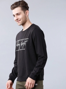Sudadera Negra de Cuello Redondo para Hombre, Corte Regular, Logotipo Estampado, Informal, Tejida, 100% Algodón, para Otoño - Product Image 1