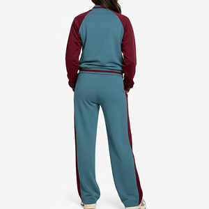 Hot Selling Winter <b>Lace</b> Hip Hop Color Block Zip Hoodie Baggy Jogger Sweatsuit 100% Cotton Breathable Gym Wear Tracksuit - Product Image 4