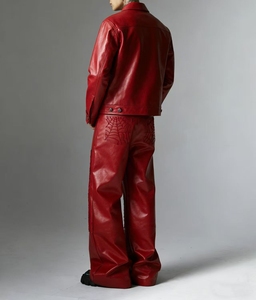 Chándal Rojo para Hombre con Patrón de Telaraña en Relieve, Estilo Urbano, Corte Holgado, Impermeable, de Poliéster, para Invierno - Product Image 5
