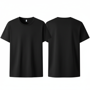 เสื้อยืดคอกลมแขนสั้นสีดำโอเวอร์ไซส์สำหรับผู้ชาย ผ้าฝ้ายย้อมสีพื้นเรียบง่าย สไตล์ลำลอง สีพื้น ผลิตแบบ OEM ขายส่ง - Product Image 2