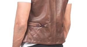 Chaleco de Cuero Marrón al por Mayor con Cierre de Botones, Estilo Clásico, Chaqueta sin Mangas, Chaleco de Cuero Genuino Elegante e Informal - Product Image 4