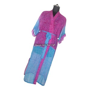 KL007 2026 Summer Collection Blended Poly Silk Short Sleeve Vintage Sari Kimono Full Length Casual Wear Bohemian Winter Autumn - Product Image 4