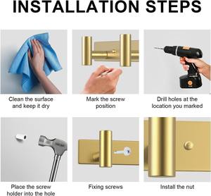 Porte-manteau mural moderne couleur or avec 5 crochets robustes pour serviettes de bain, peignoirs, sacs et clés - Product Image 5