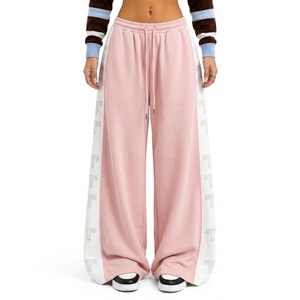 Women's Wide Leg Mid <b>Waist</b> Drawstring <b>Elastic</b> <b>Waist</b> Sweatpants Casual Loose Fit Soft Lounge <b>Trousers</b> with Side Panel - Product Image 1