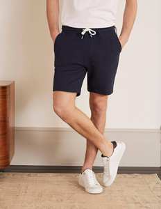 Pantalones cortos tipo bermuda de algodón azul marino para hombre con cintura con cordón y bolsillos, estilo casual, corte de tiro medio - Product Image 1