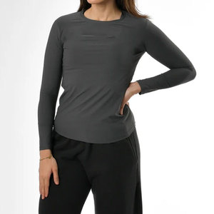 Women's <b>Long</b> Sleeve Gym Jogging Wear Cotton Jersey Stretchable Material Seamless Athletic Sportswear Breathable Compression Tee - Product Image 1