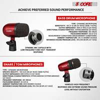 Kit de microphones professionnels 5 en 1 pour congas, caisse claire et toms, à condensateur cardioïde XLR, avec supports à pince et trépieds