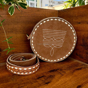 Haute qualité botte point daim cuir sac à bandoulière femmes usiné à la main bandoulière ronde sacs à main sac à main fronde cercle sacs - Product Image 3