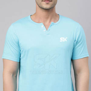 Nouveaux T-shirts Henley unis personnalisés style streetwear respirants – Vente chaude - Product Image 5