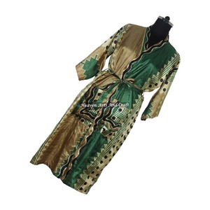 KL002 Robe longue de nuit/peignoir en soie vintage indienne faite à la main, imprimé floral, style bohème, ethnique, pour la plage, été, séchage rapide, ODM - Product Image 4