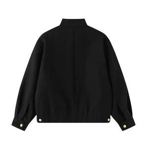 Men's Woolen Bomber <b>Jacket</b> Stand Collar Solid Color Button Closure Casual Autumn Wear Regular Fit - Product Image 2