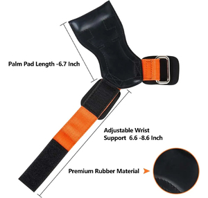 Poignées de paume sans doigts pour l'exercice avec sangle de maintien noire, poignée de paume rouge avec néoprène respirant réglable de qualité OEM supérieure - Product Image 2