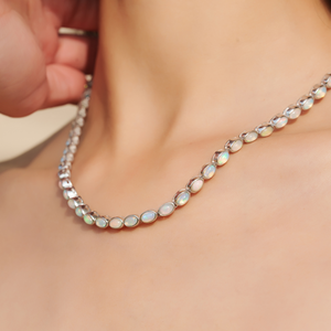 Women's Trendy 925 Sterling Silver Oval Shape <b>Opal</b> Gemstone Bezel Set Tennis <b>Necklace</b> Wholesale Price Fine Jewelry - Product Image 4