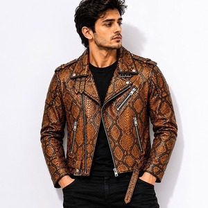 Veste en cuir PU pour homme, motif python gaufré, style motard, col rabattu, coupe classique, pour l'automne - Product Image 2