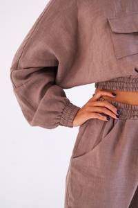 <b>Women's</b> Oversized <b>Linen</b> Hoodie Crop <b>Top</b> With Batwing Sleeves And Pockets Spring Breathable Solid Color Streetwear Pullover - Product Image 4