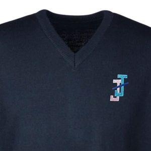 เสื้อสเวตเตอร์คอวีปักลายสีน้ำเงินกรมท่าแบบสั่งทำพิเศษสำหรับวัยรุ่นชายและคุณพ่อ เสื้อถักแบบครอบครัวเข้าชุดกัน แขนยาว สวมใส่สบายๆ แบบลำลอง - Product Image 2