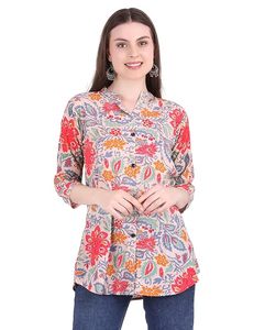 SAZU Stylish Floral Print Women’s <b>Kurti</b> with Vibrant Multicolor Design Comfortable Cotton Fabric Button Front Mandarin Collar - Product Image 5
