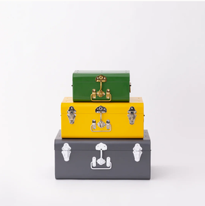 Metal <b>Storage</b> <b>Boxes</b> Set Rectangular Stackable Green Yellow Gray Minimalist Design Hinged Lid Sundries Organizer - Product Image 1