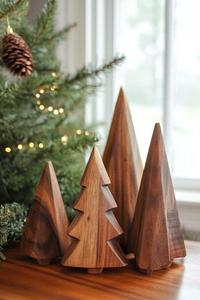 Décoration de Noël en bois naturel, figurine de sapin de Noël rustique faite à la main pour table, salon, bureau, salle à manger - Product Image 5