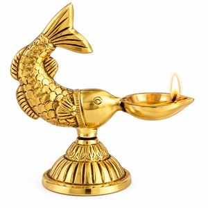 Polished Fish Shape Brass Diya <b>Oil</b> <b>Lamp</b> Handcrafted Traditional Metal <b>Oil</b> <b>Lamp</b> Decorative Brass <b>Oil</b> <b>Burner</b> Diya for Temple Pooja - Product Image 1