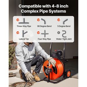 Macchina per la pulizia delle fognature da 30 metri x 3/4 di pollice con alimentazione automatica e 4 lame, attivazione ad aria - Product Image 3