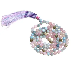 Collier de Morganite 6 mm 108 perles, bijoux Mala de Yoga, perles de prière spirituelle, collier Mala noué